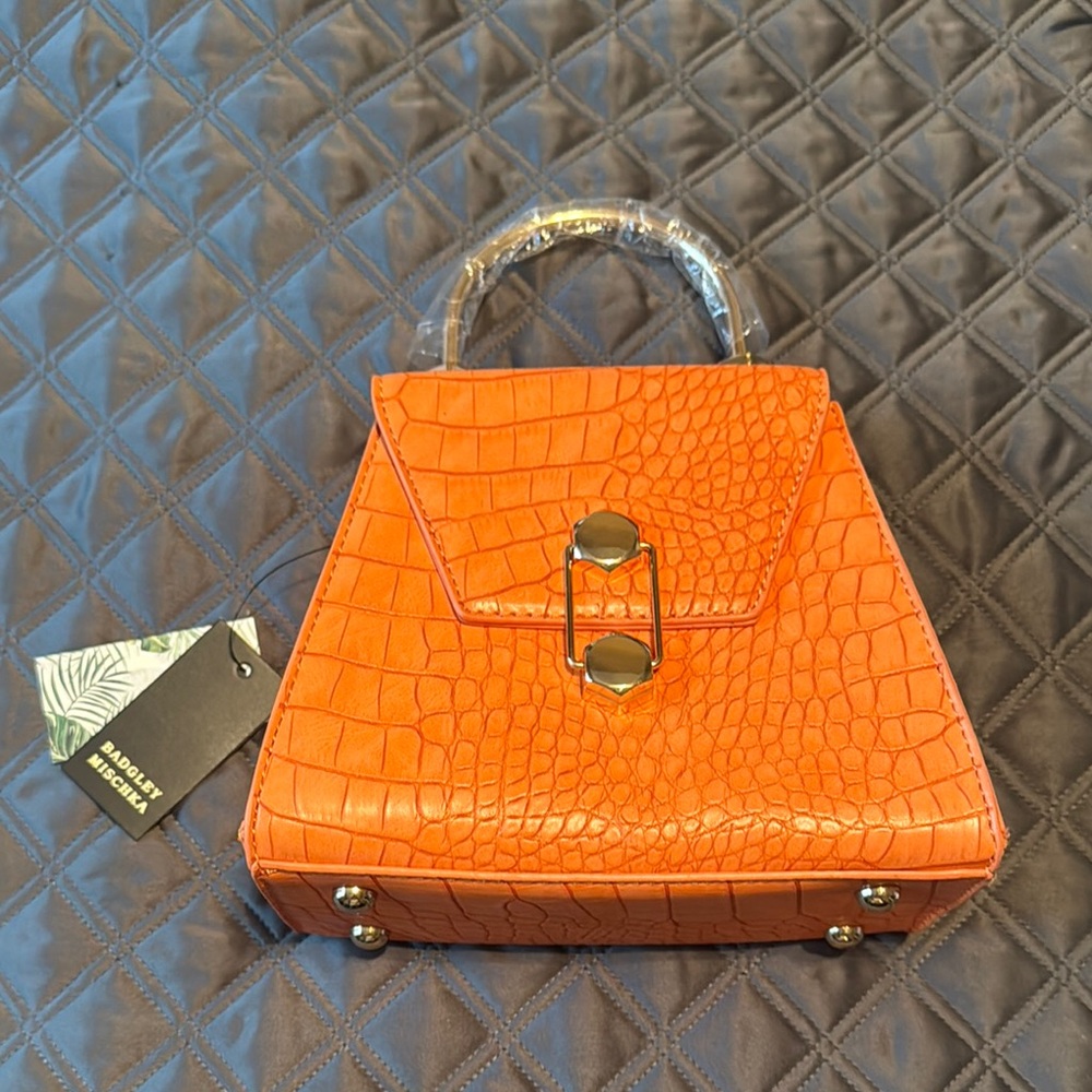 Badgley Mischka Orange Bag with Textured Material and Gold Handle